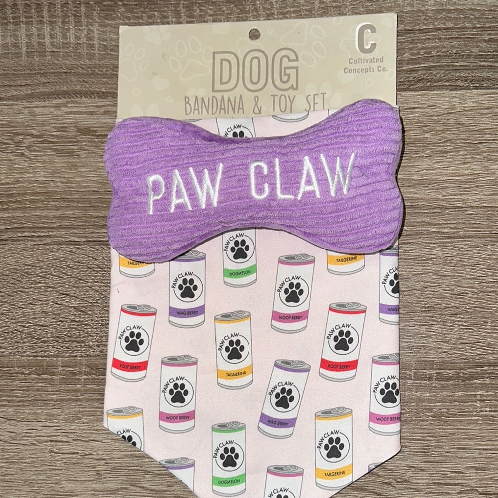 Dog Bandana & Toy Set - Purple and White